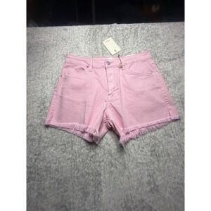 Pink High-Rise Frayed Hem Jean Shorts